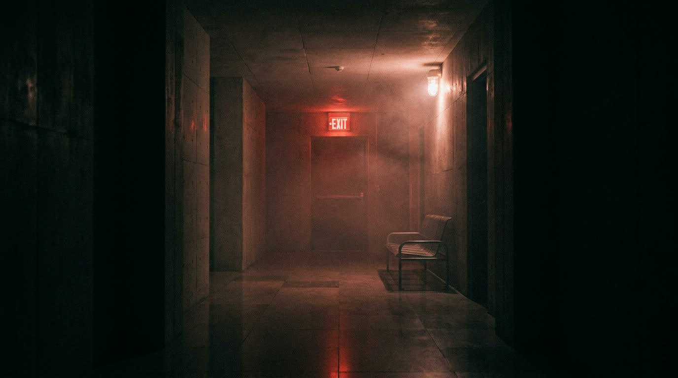 Emergency exit lighting in a dark corridor